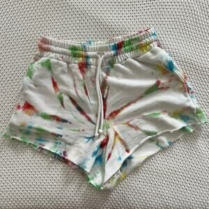 WSLY Bandier Tie Dye White Rainbow Drawstring Casual Shorts Size S